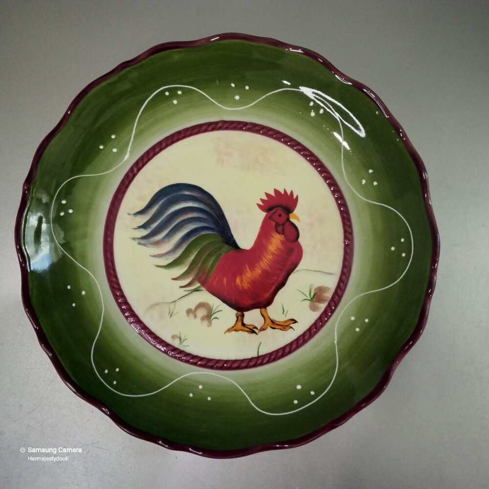 Extremely Rare Vintage Ceramic Casa Vero Tuscan Red Rooster 10" Dinner Plate GVC
